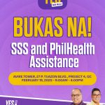 Poster announcing SSS and PhilHealth assistance event on February 19, 2025, with Allan and Anton Reyes.